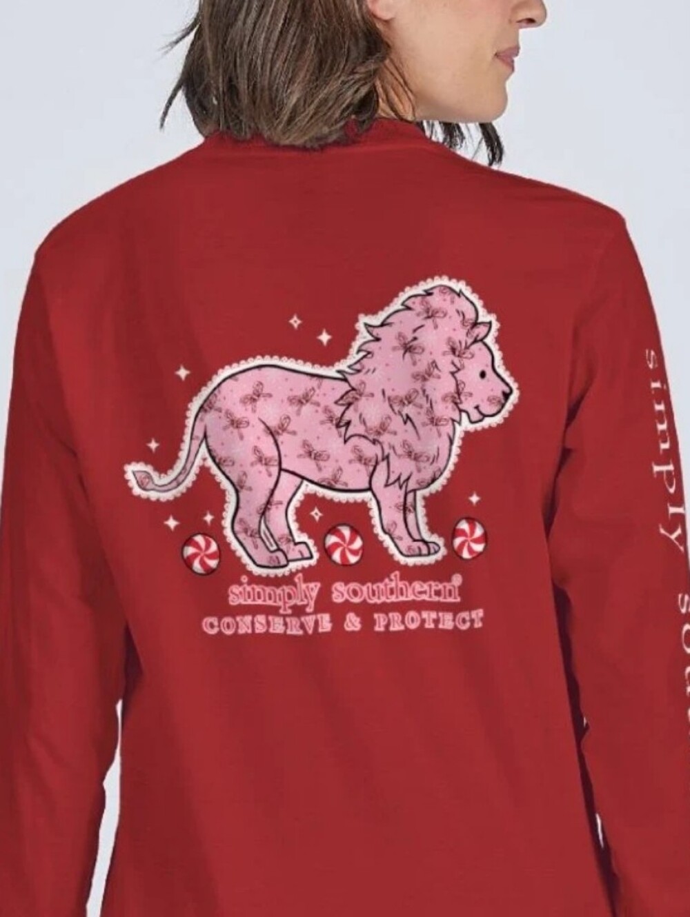 NWT Simply Southern Candy Cane Bow Tie Lion Tracker Long Sleeve
